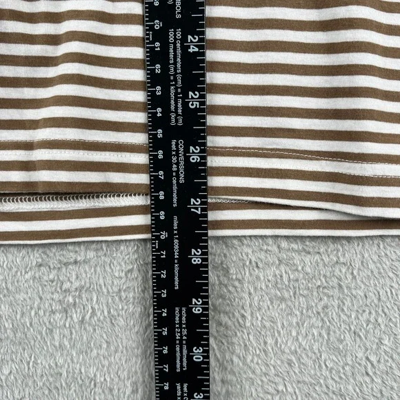 H&M Slim Fit Striped T-Shirt Mens L Brown White Crew Neck Casual Top - Picture 5 of 8